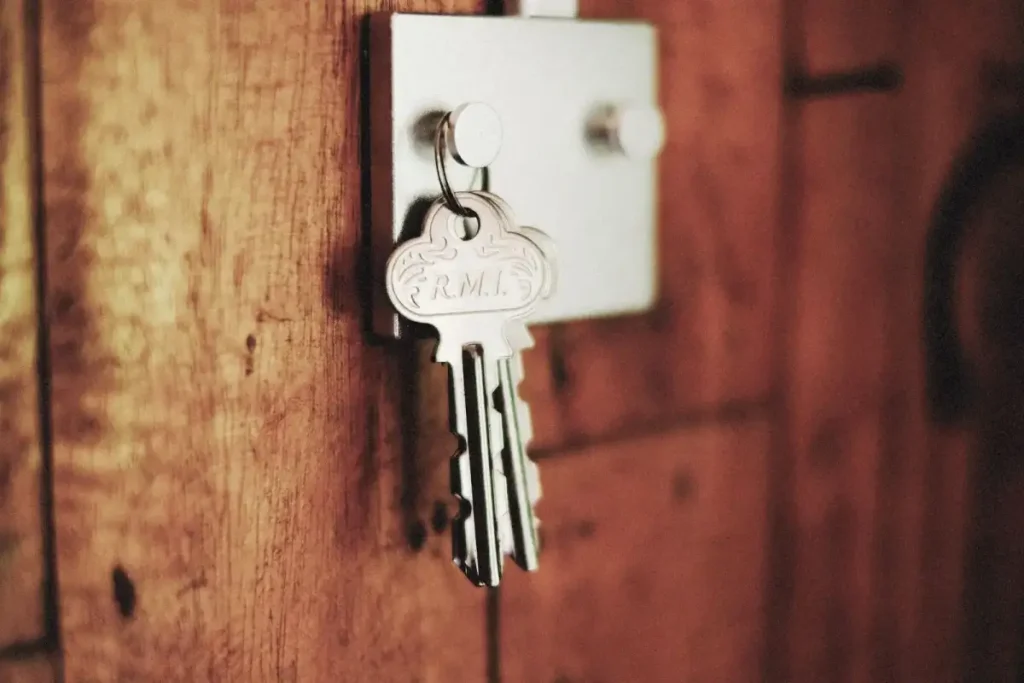 Key in the lock of a timber door – testing a new door lock after you replace it, how to replace a door lock in Sheffield with MDS Locksmith Sheffield